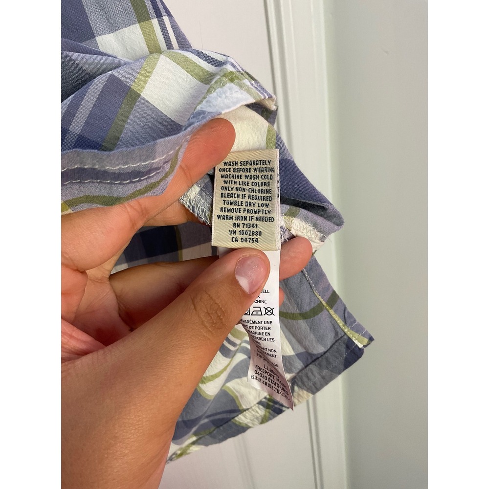 LL Bean Mens Short Sleeve Plaid Button Down Shirt Blue Green XL - Picture 7 of 10